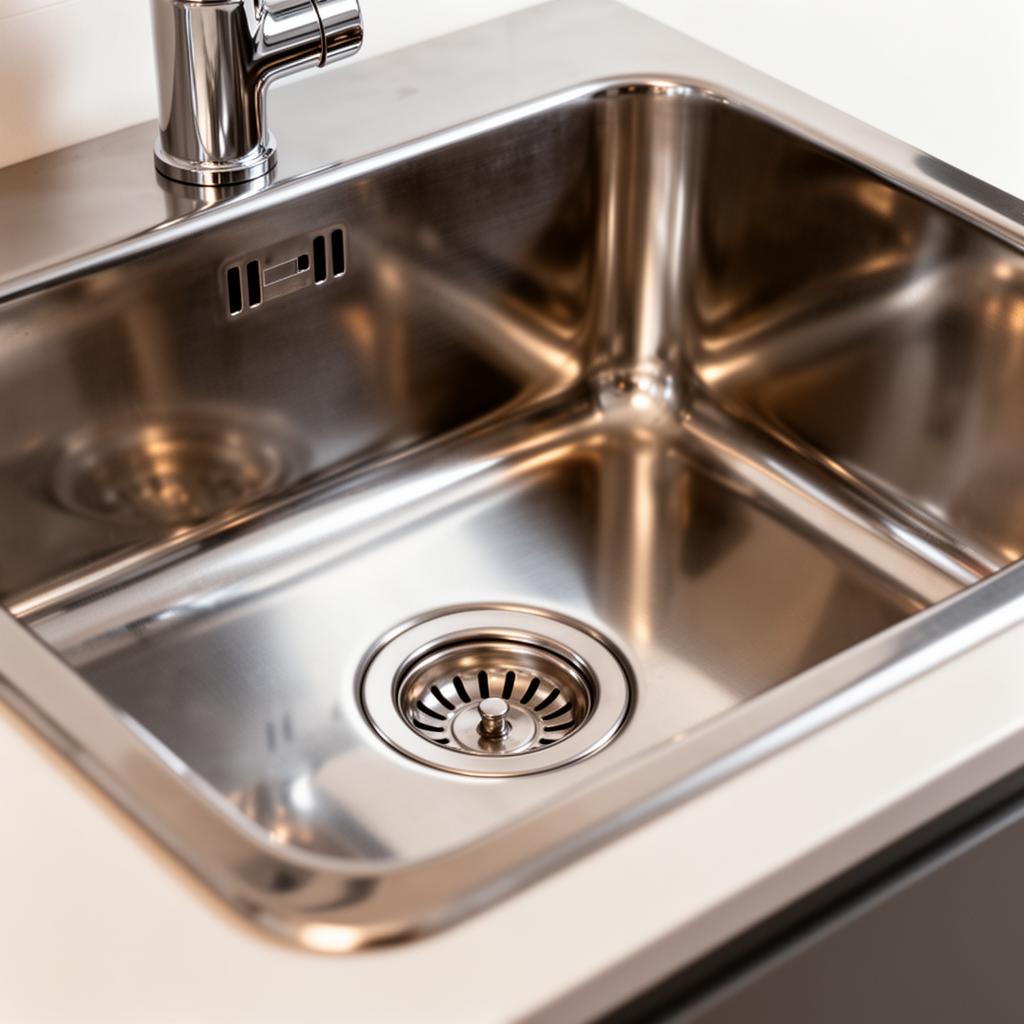 Restored stainless steel sink with polished finish